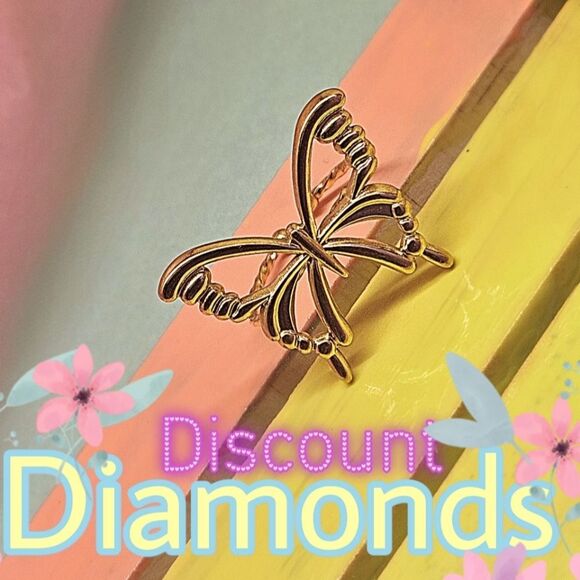 14K Yellow Gold One Size Fits All Butterfly Ring Stainless Steel - Picture 10 of 11